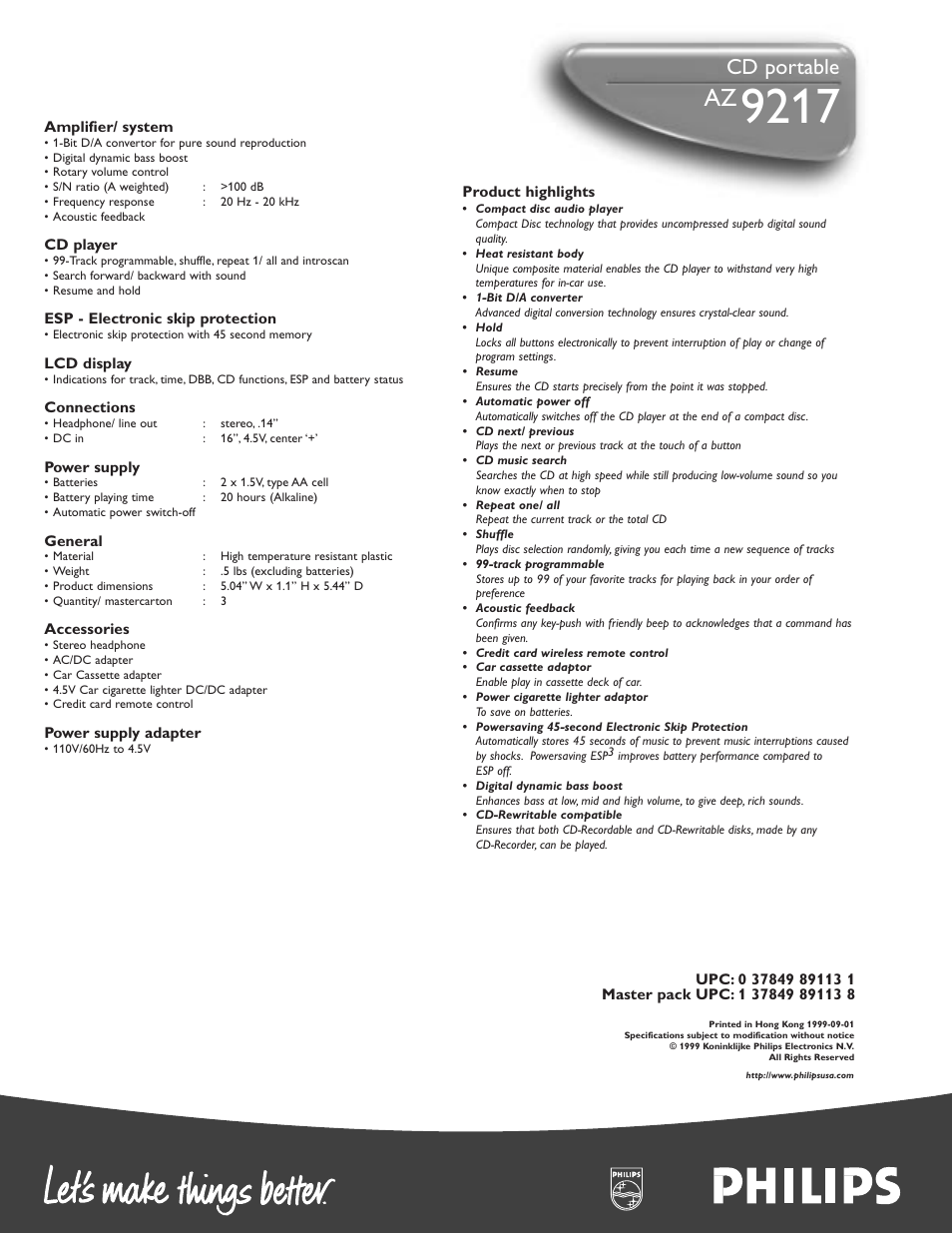 Cd portable | Philips POWERSAVING 45 ESP AZ9217 User Manual | Page 2 / 2