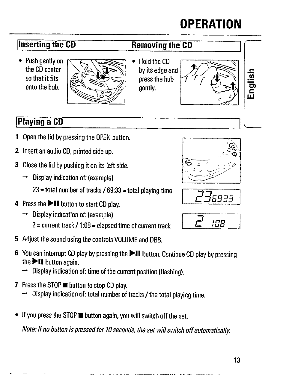 Operation, Cd85b3 | Philips Magnavox AZ 7356 User Manual | Page 13 / 22