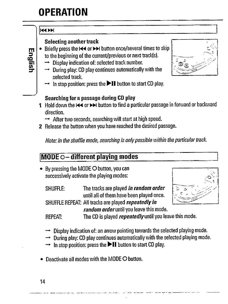 Mode o- different playing inodes, Operation | Philips Magnavox AZ 7356 User Manual | Page 14 / 22