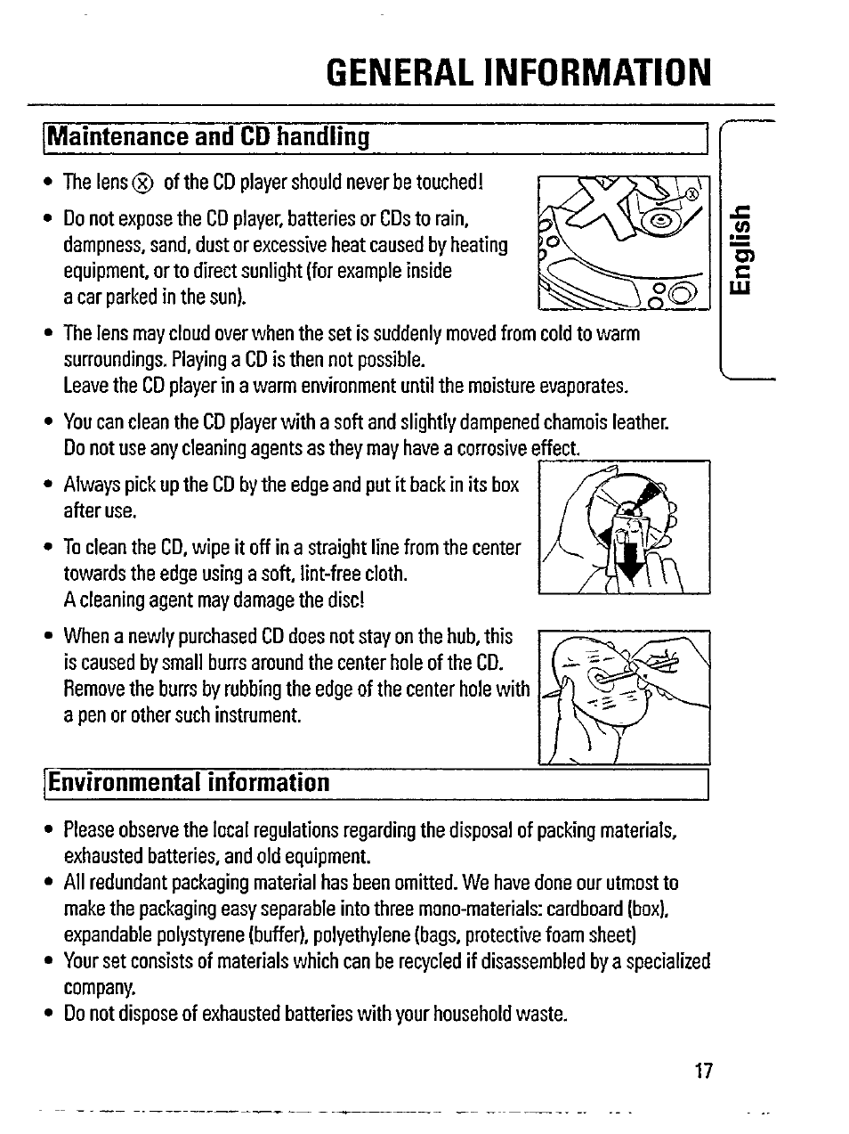 General information, Maintenance and cd handling | Philips Magnavox AZ 7356 User Manual | Page 17 / 22