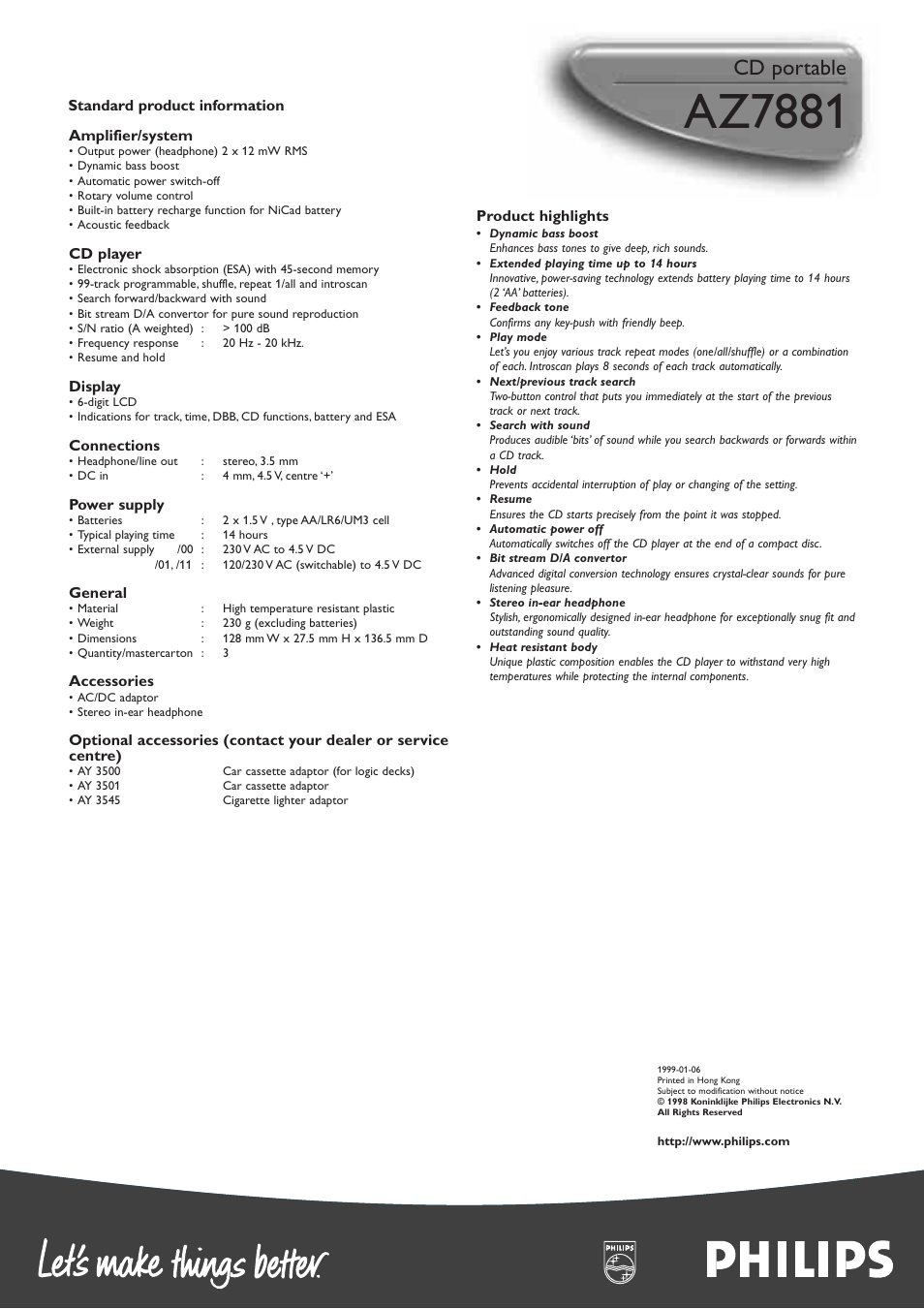 Az7881, Cd portable | Philips X-TREME 45 ESA AZ7881 User Manual | Page 2 / 8