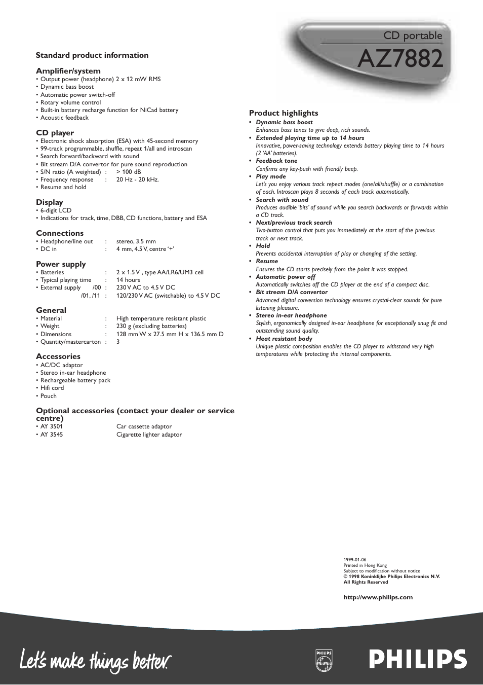 Az7882, Cd portable | Philips X-TREME 45 ESA AZ7881 User Manual | Page 4 / 8