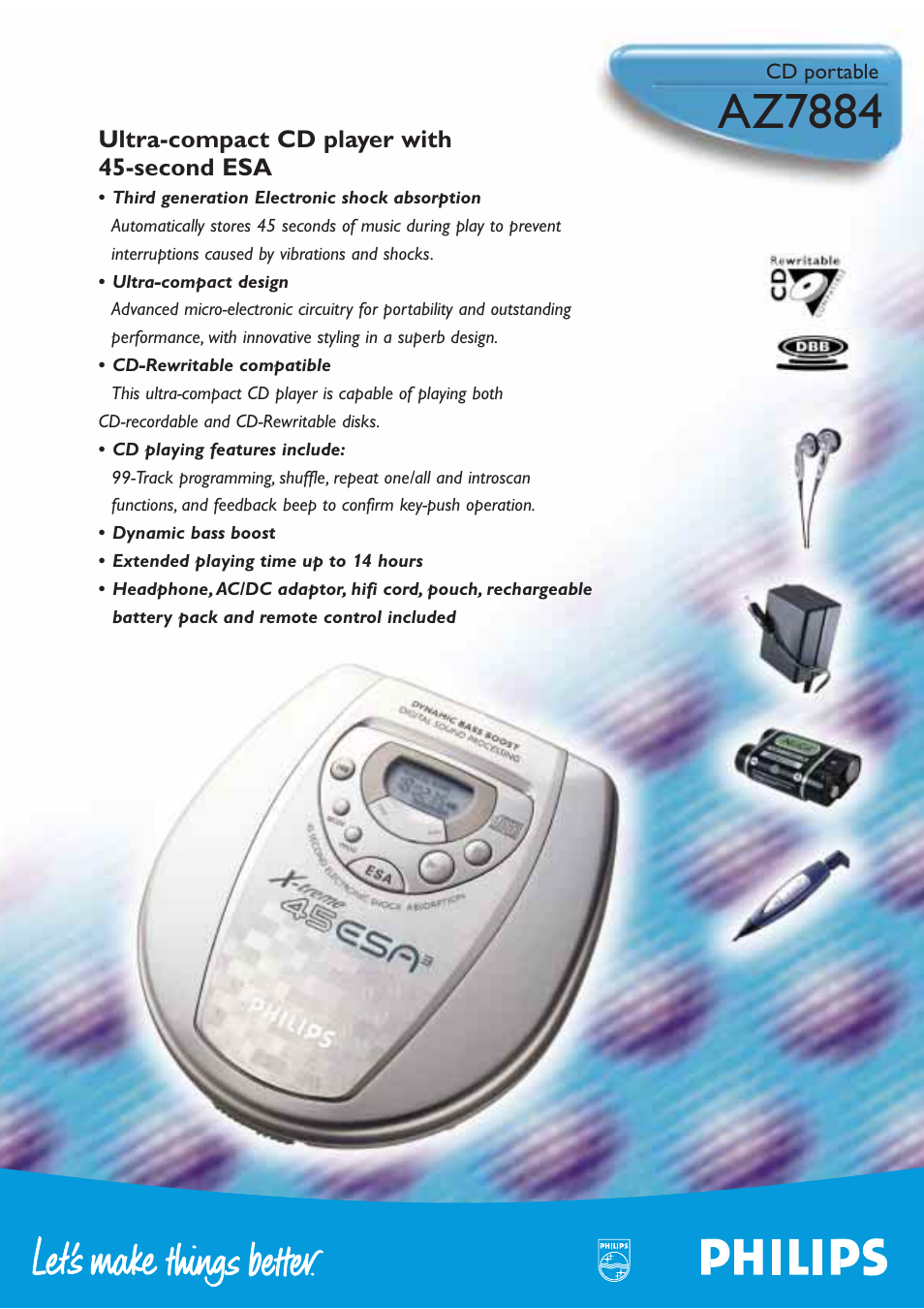 Az7884, Ultra-compact cd player with 45-second esa | Philips X-TREME 45 ESA AZ7881 User Manual | Page 7 / 8