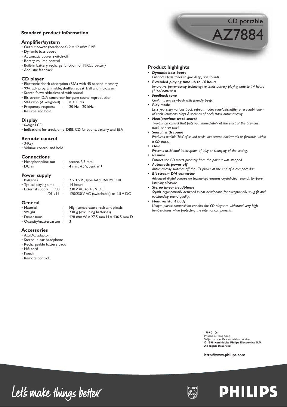 Az7884, Cd portable | Philips X-TREME 45 ESA AZ7881 User Manual | Page 8 / 8