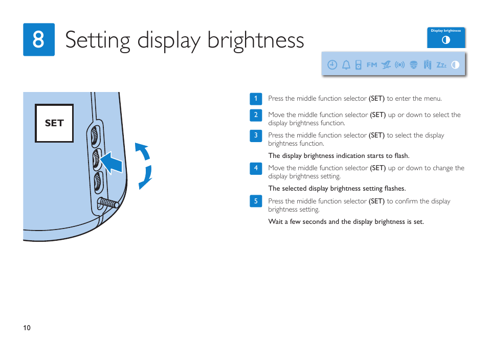 Setting display brightness 8 | Philips HF3490 User Manual | Page 10 / 28