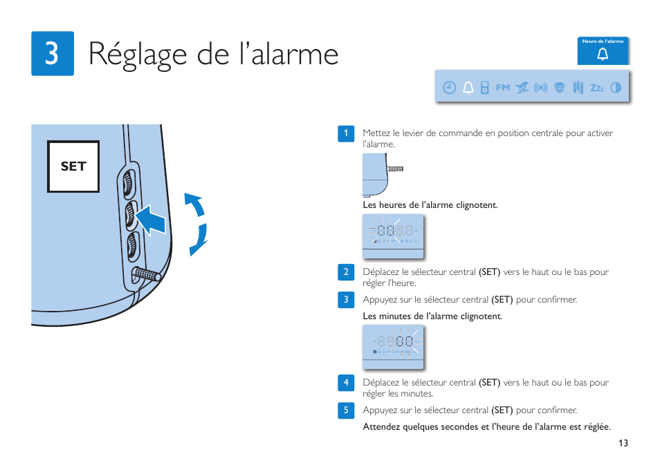 Réglage de l’alarme 3 | Philips HF3490 User Manual | Page 13 / 28