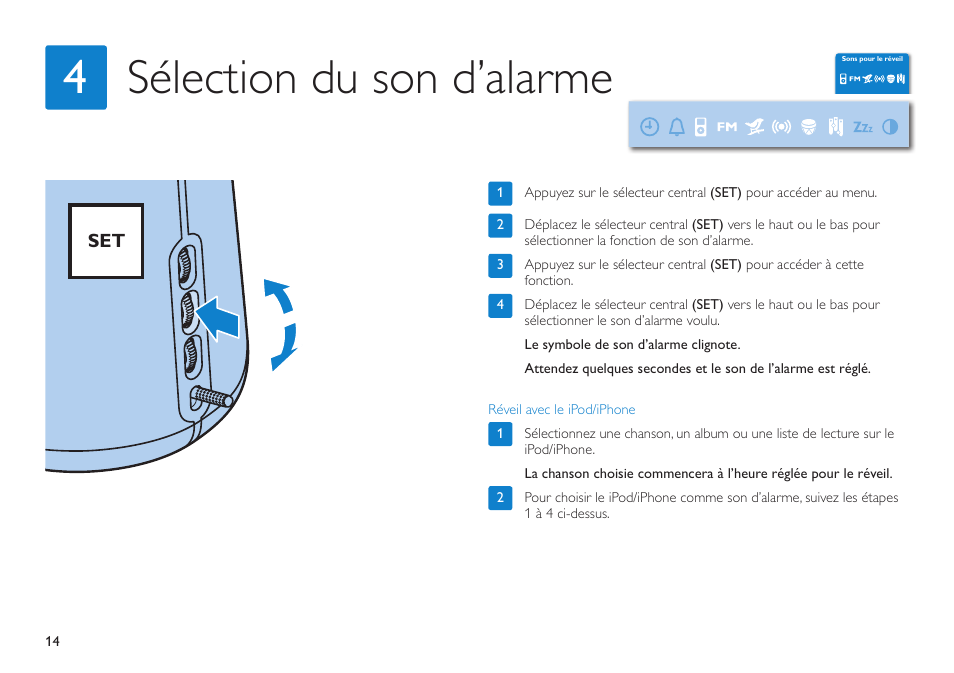 Sélection du son d’alarme 4 | Philips HF3490 User Manual | Page 14 / 28