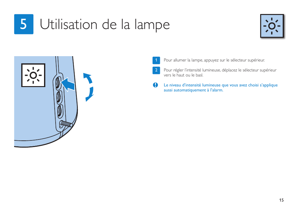 Utilisation de la lampe 5 | Philips HF3490 User Manual | Page 15 / 28