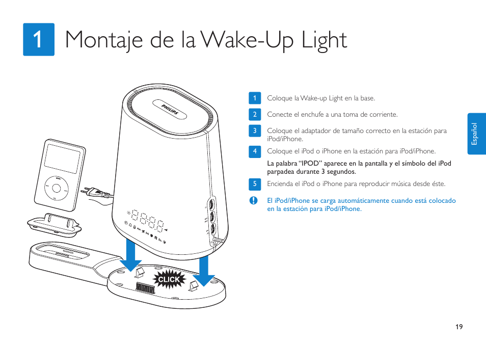 Montaje de la wake-up light 1 | Philips HF3490 User Manual | Page 19 / 28