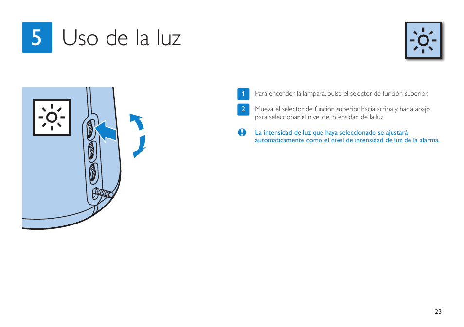 Uso de la luz 5 | Philips HF3490 User Manual | Page 23 / 28