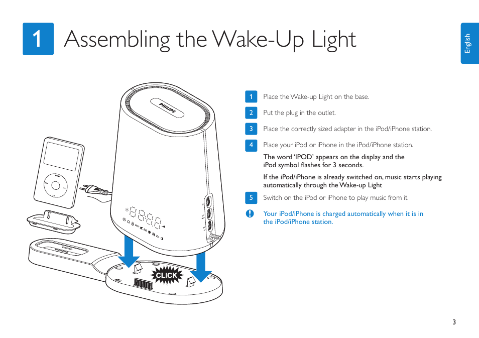 Assembling the wake-up light 1 | Philips HF3490 User Manual | Page 3 / 28