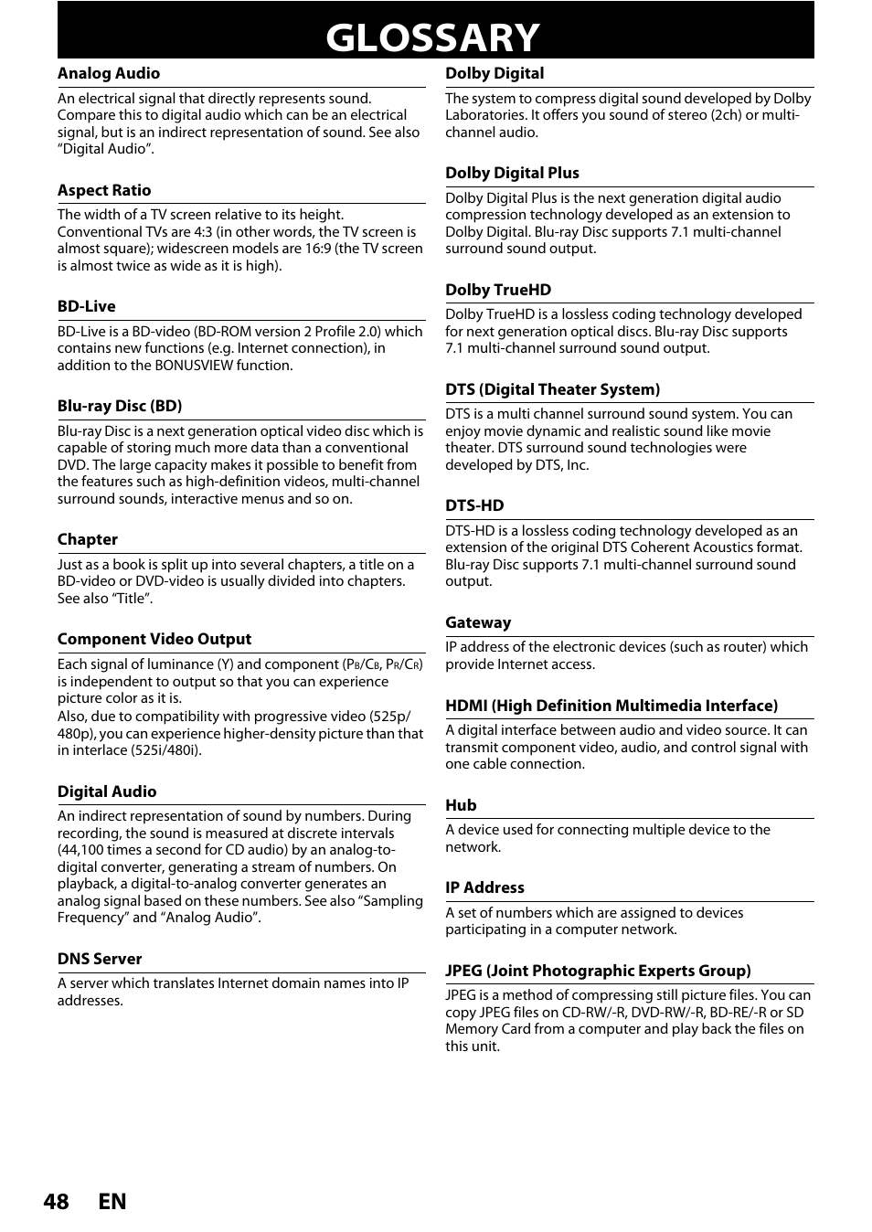 Glossary, En 48 | Philips BDP3010 User Manual | Page 48 / 52