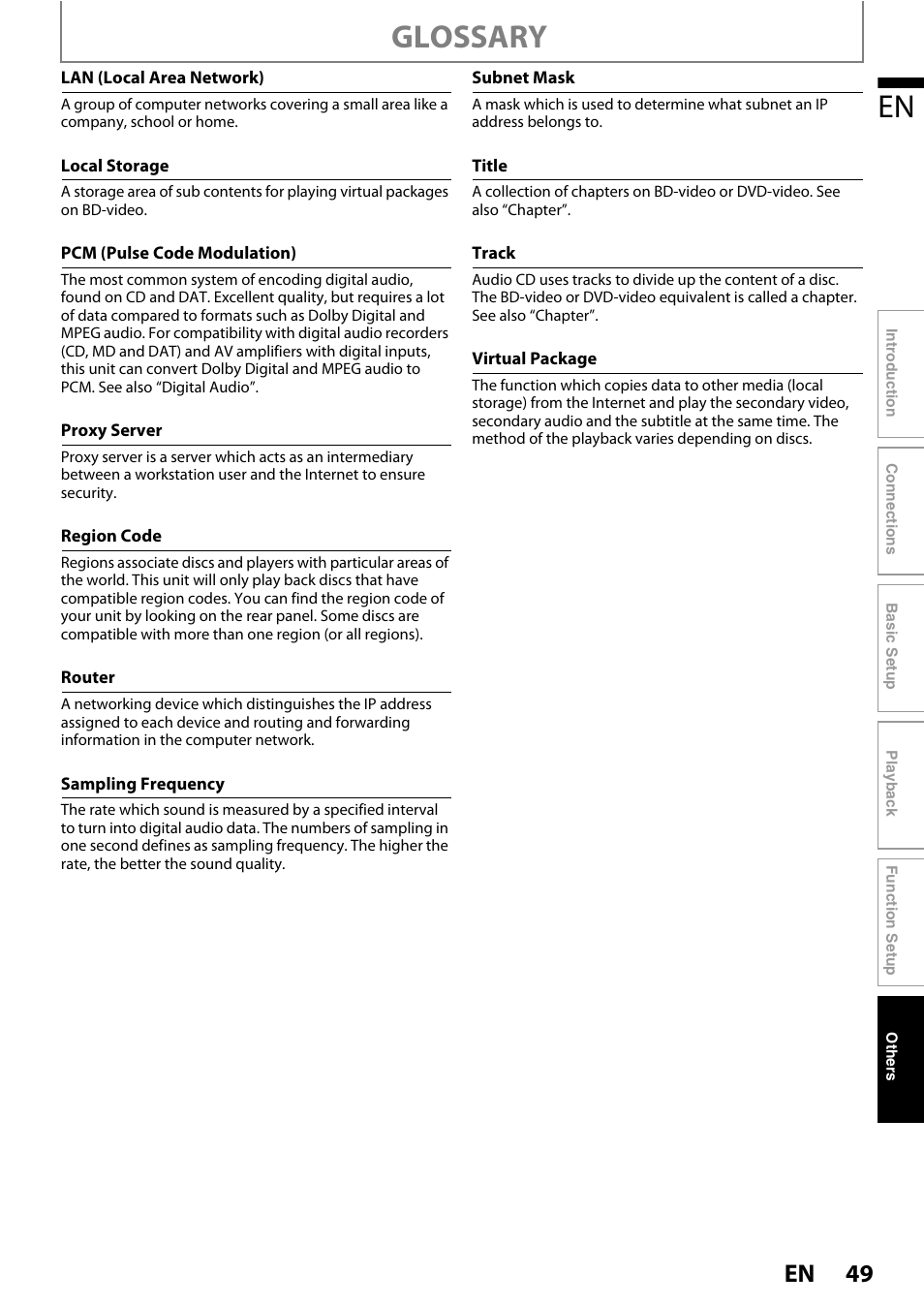 Lso “title, Sampling frequency” an, Glossary | Philips BDP3010 User Manual | Page 49 / 52