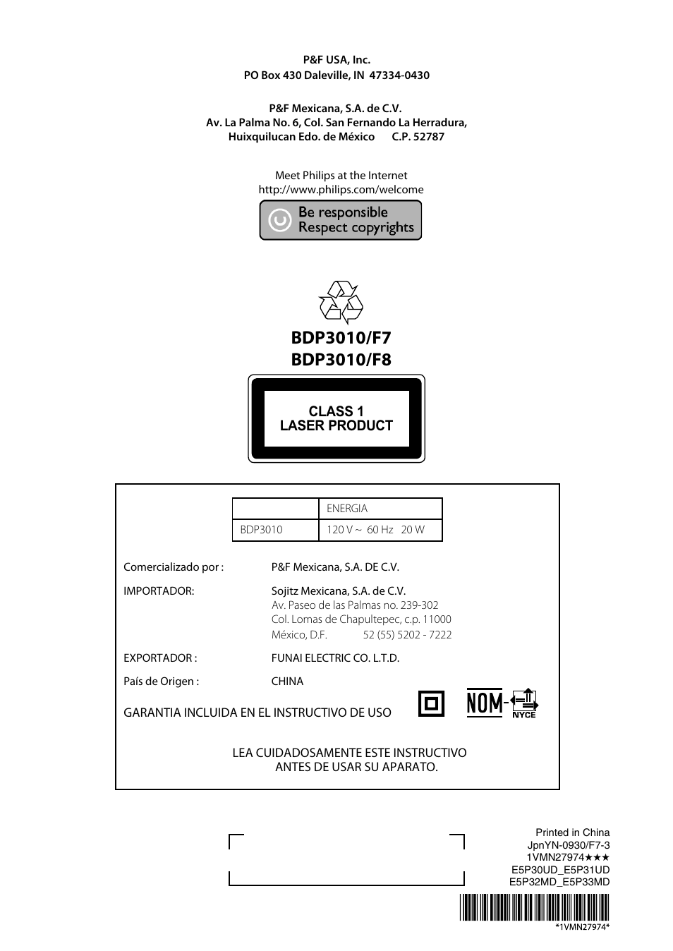 Philips BDP3010 User Manual | Page 52 / 52