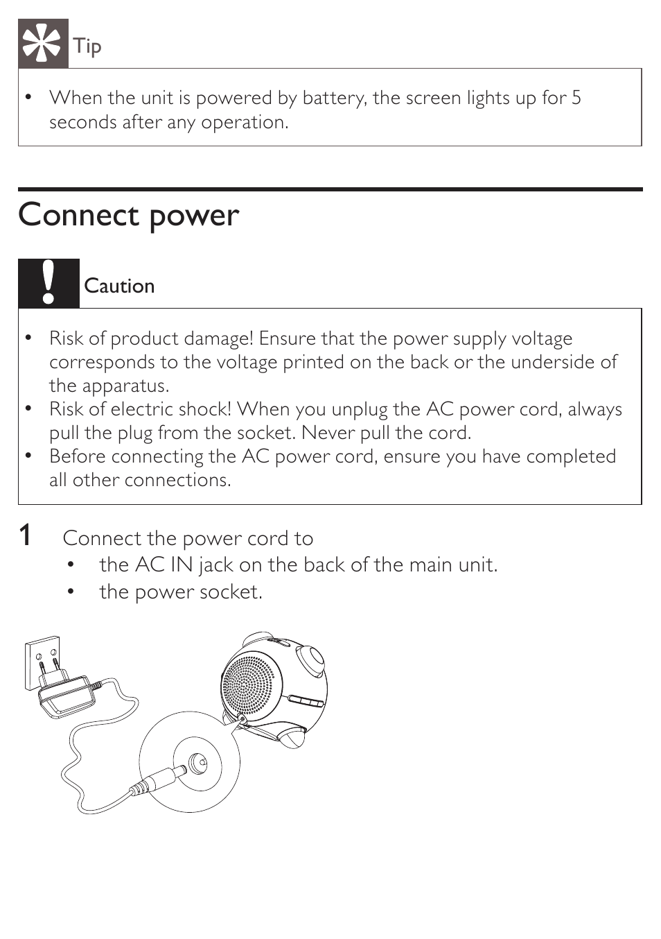 Connect power | Philips AJ3138 User Manual | Page 10 / 22