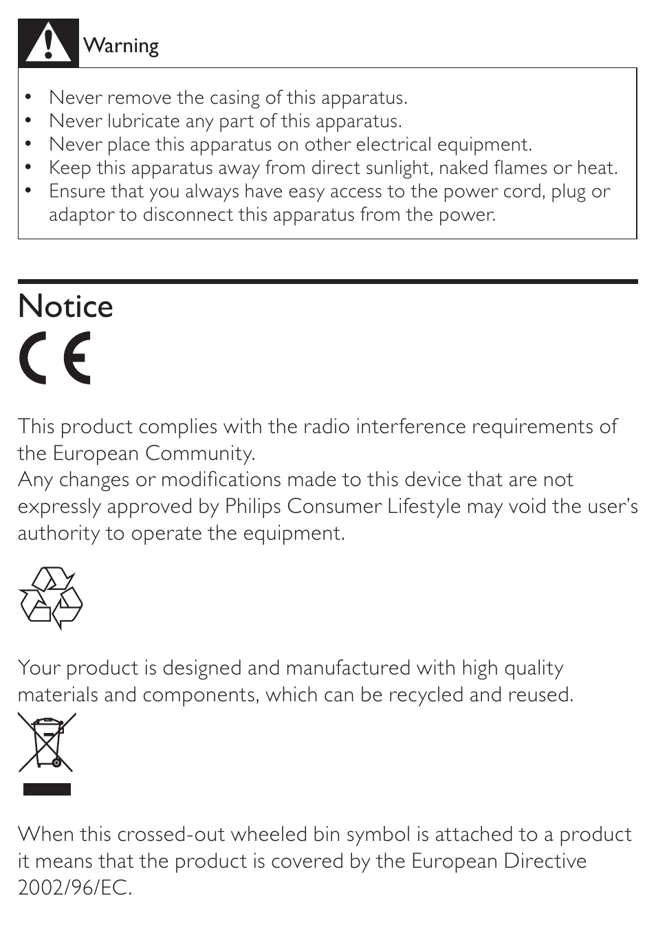 Notice | Philips AJ3138 User Manual | Page 4 / 22