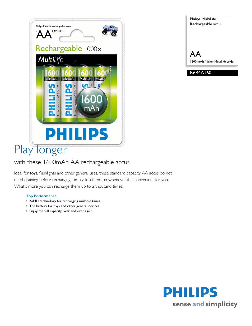 Philips Multilife R6B4A160 User Manual | 2 pages