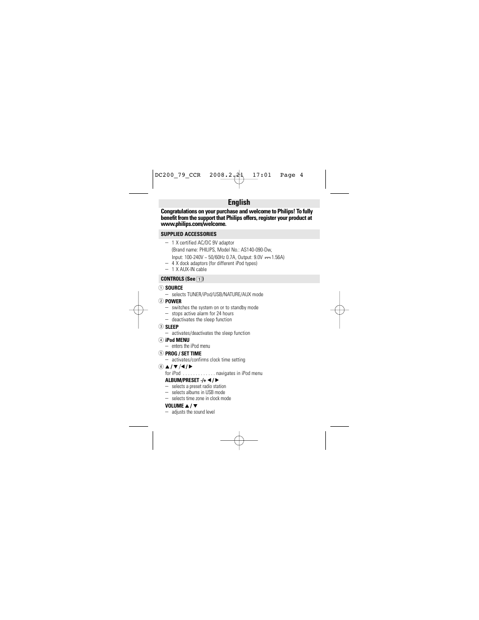 English | Philips DC200/79 User Manual | Page 4 / 18