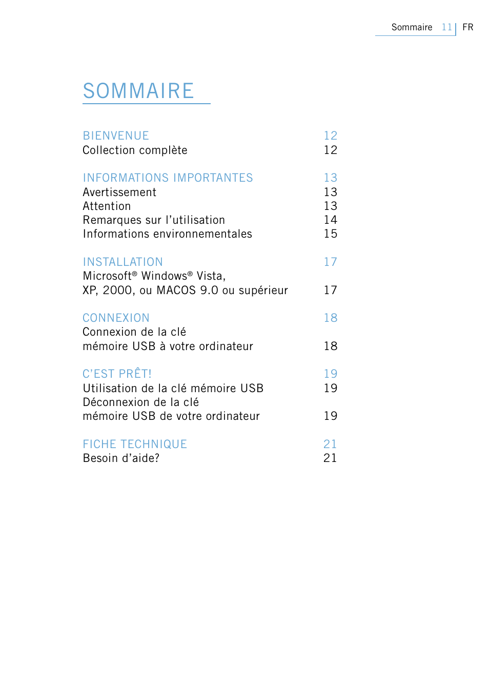 Mode d’emploi, Sommaire | Philips FM02SW31 User Manual | Page 13 / 104