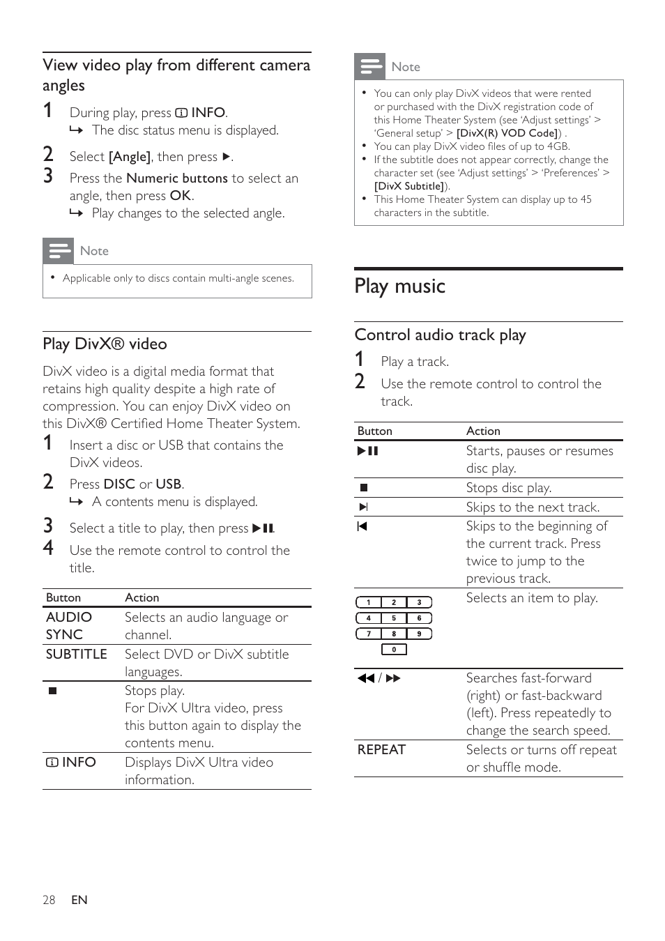 Play music | Philips HTS3371D/F7 User Manual | Page 28 / 54