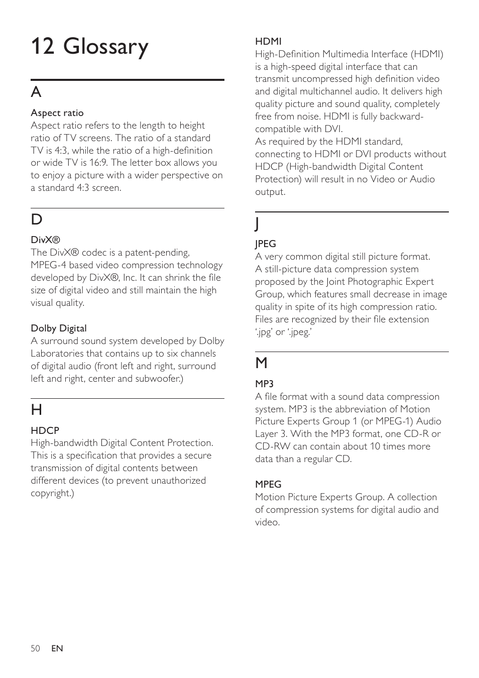 12 glossary | Philips HTS3371D/F7 User Manual | Page 50 / 54