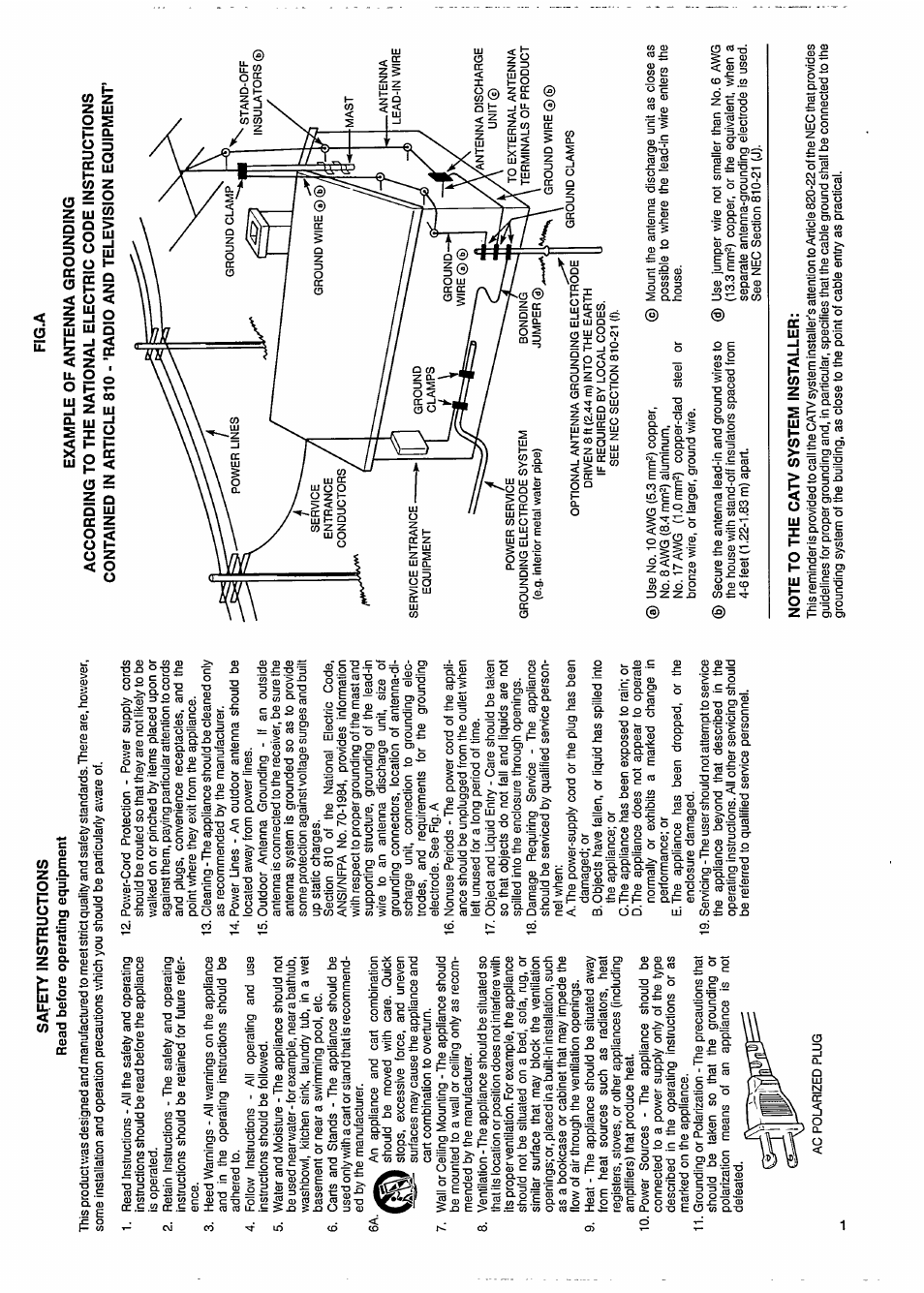 Fig.a, Note to the catv system installer | Philips CD 840 User Manual | Page 3 / 14