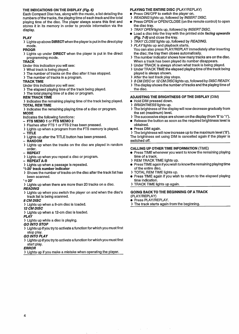 20’ track number indicator, Playing the entire disc (play/replay) | Philips CD 840 User Manual | Page 6 / 14