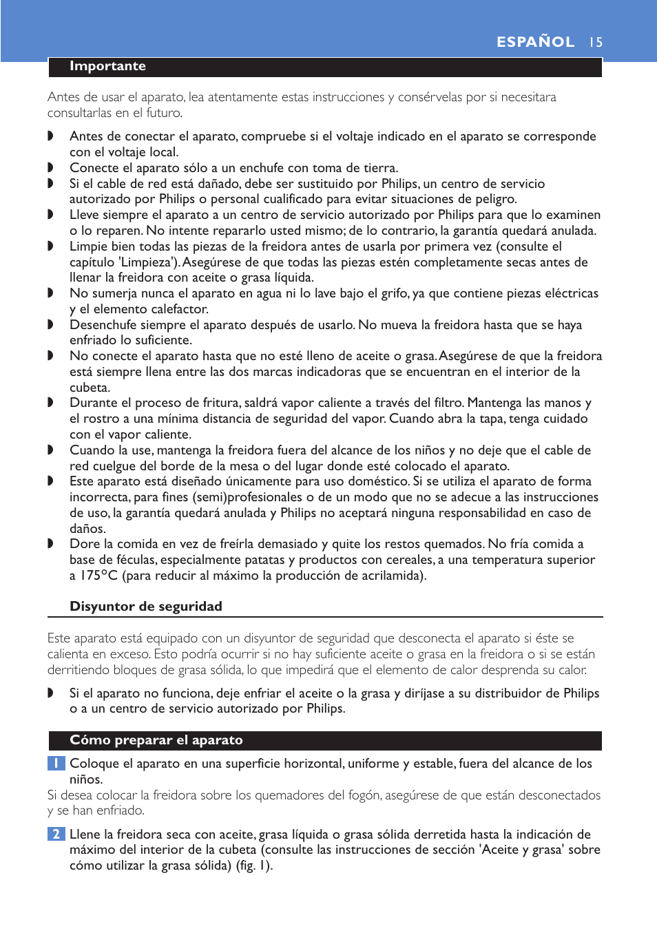 Español 15 | Philips Cucina HD6152 User Manual | Page 15 / 70