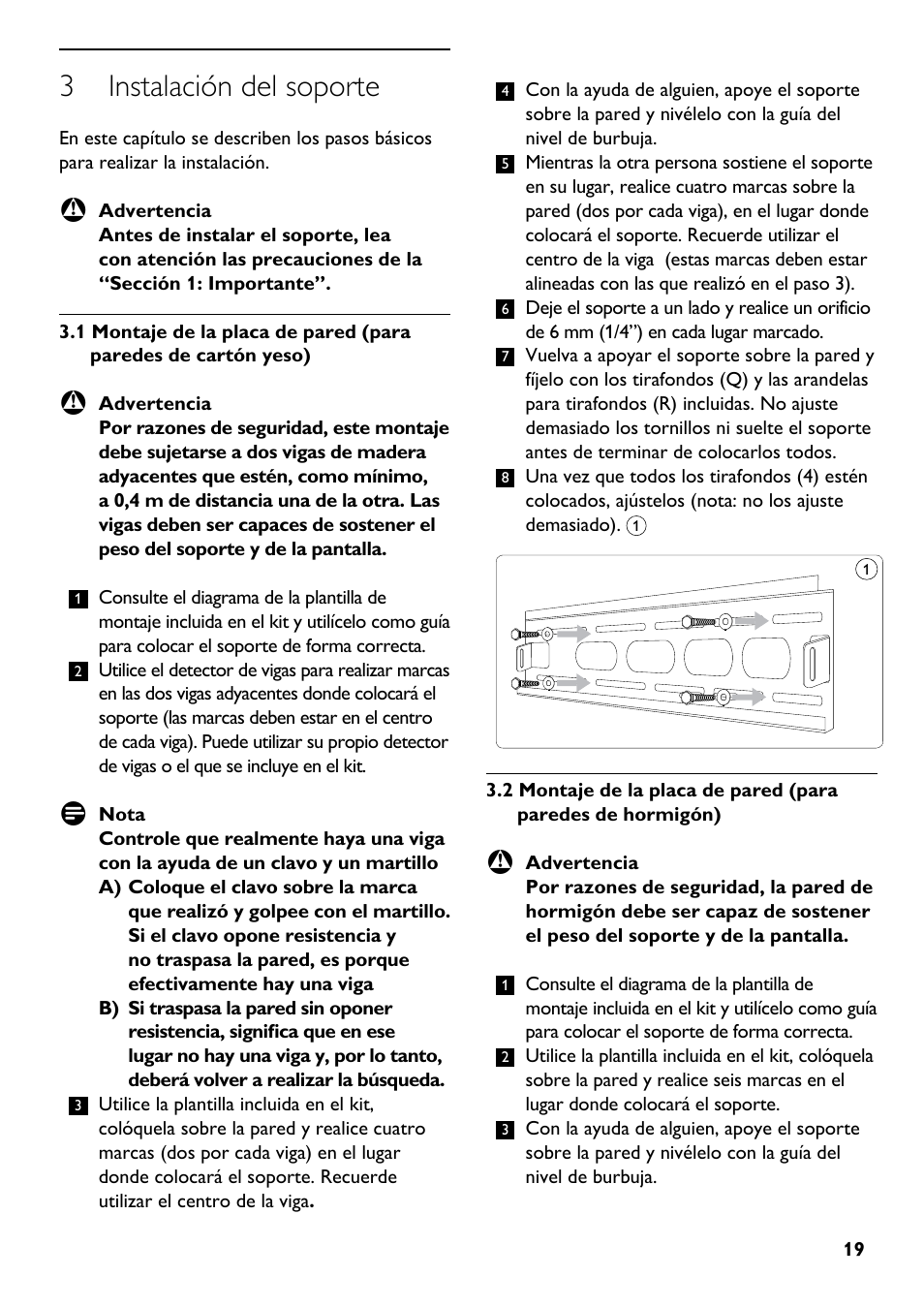 3 instalación del soporte | Philips SQM5222/27 User Manual | Page 19 / 24