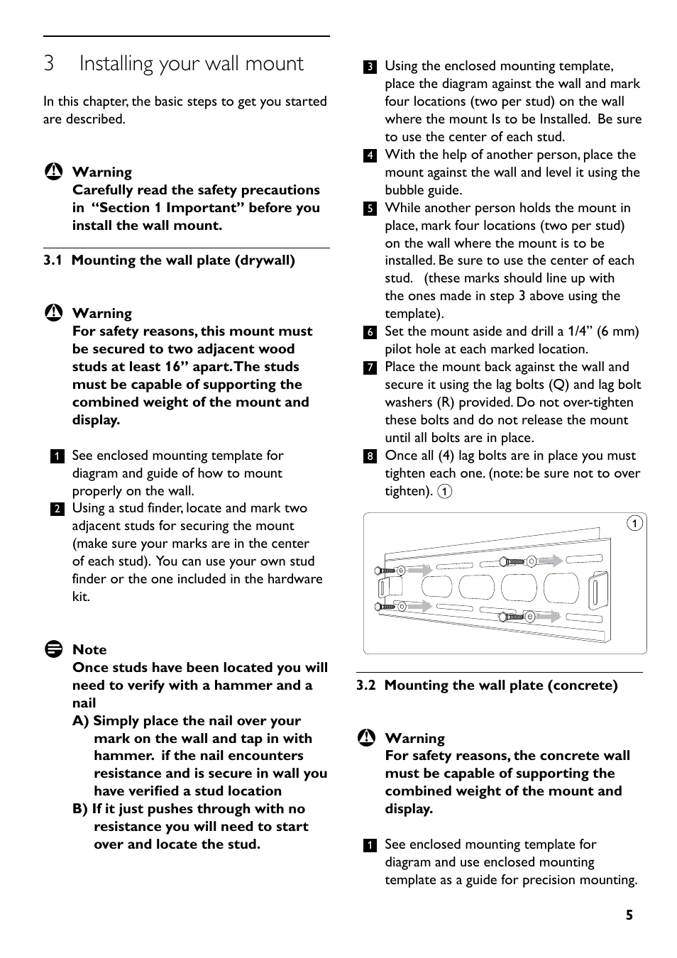 3 installing your wall mount | Philips SQM5222/27 User Manual | Page 5 / 24