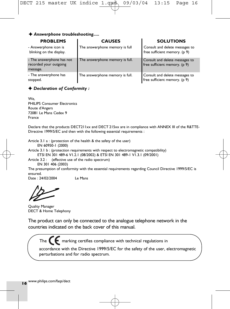Philips DECT 211  EN User Manual | Page 18 / 20