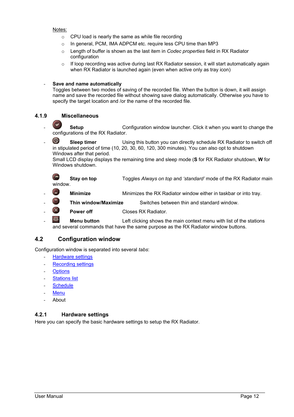 Miscellaneous, Configuration window, Hardware settings | Philips FMU-100 User Manual | Page 12 / 38