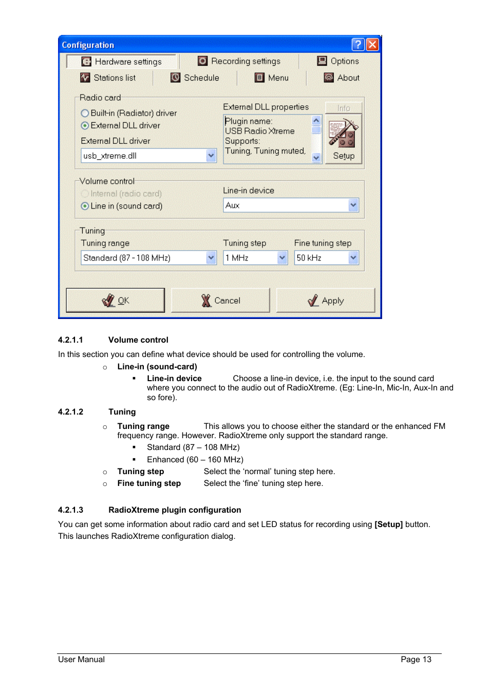 Volume control, Tuning, Radioxtreme plugin configuration | Philips FMU-100 User Manual | Page 13 / 38