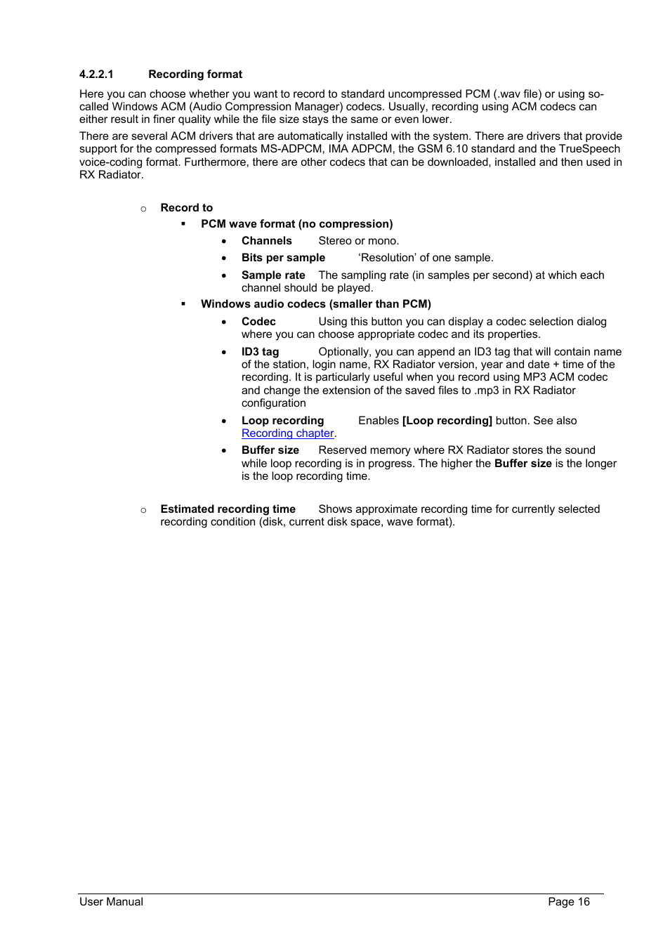 Recording format | Philips FMU-100 User Manual | Page 16 / 38
