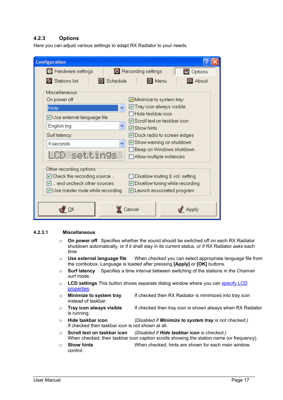 Options, Miscellaneous | Philips FMU-100 User Manual | Page 17 / 38