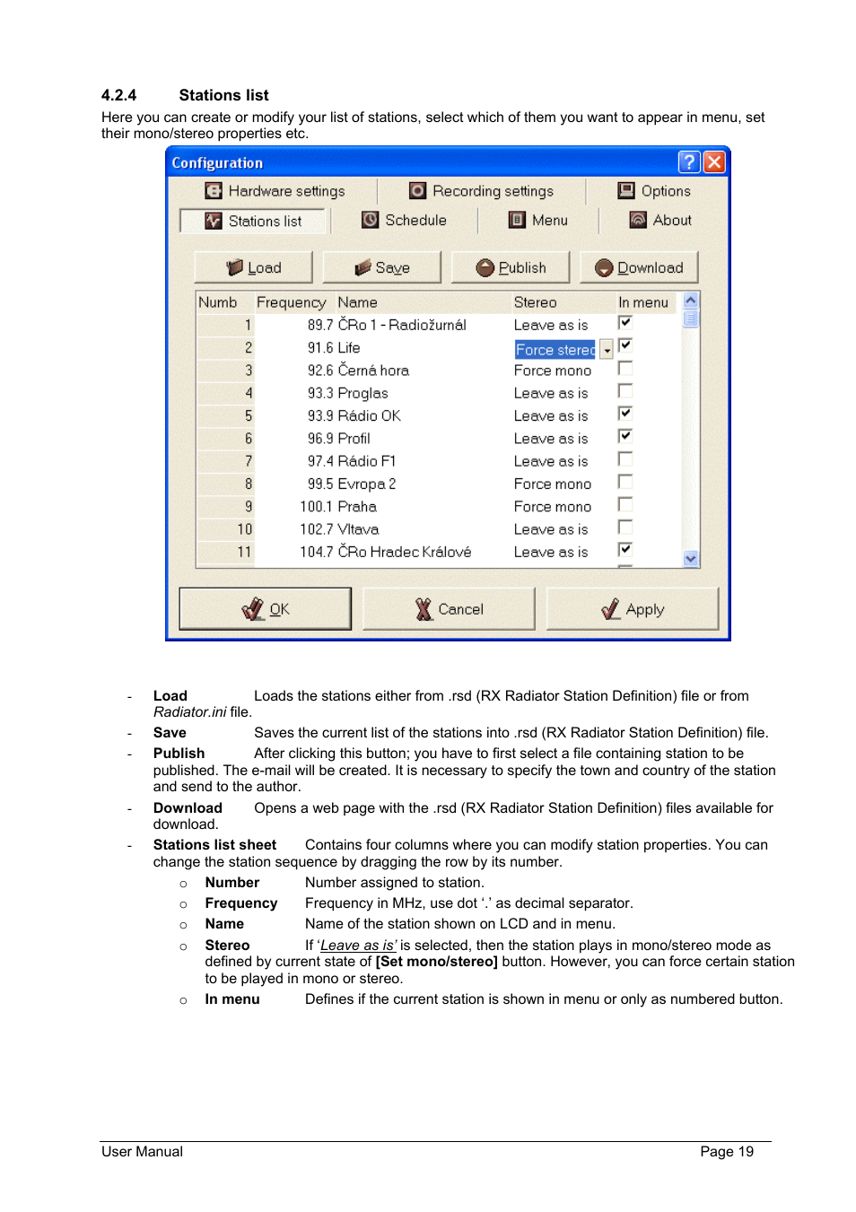 Stations list | Philips FMU-100 User Manual | Page 19 / 38