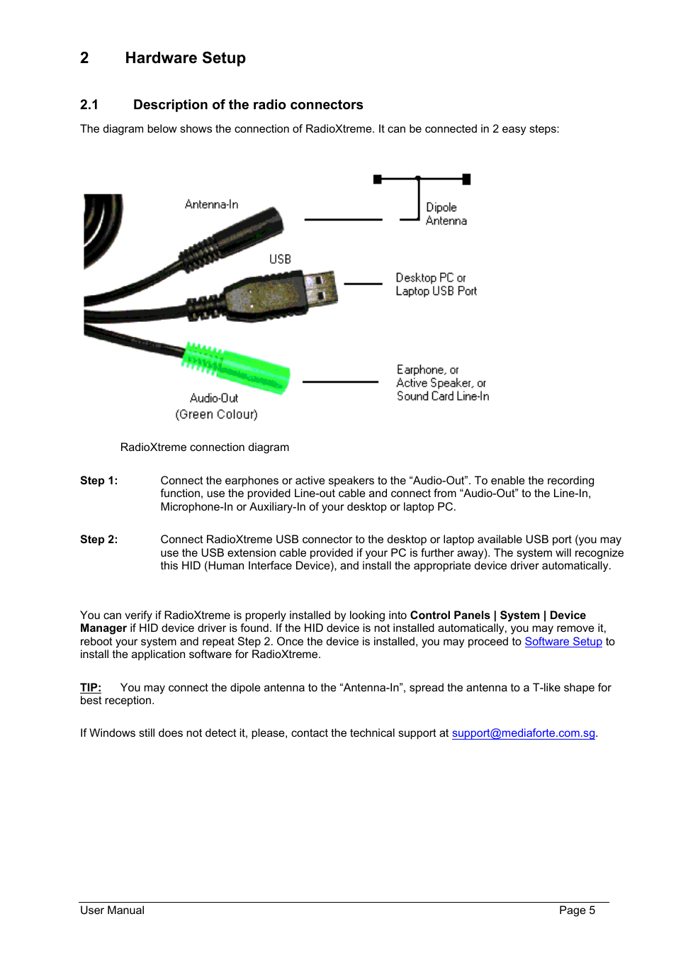 Hardware setup, Description of the radio connectors, 2 hardware setup | Philips FMU-100 User Manual | Page 5 / 38