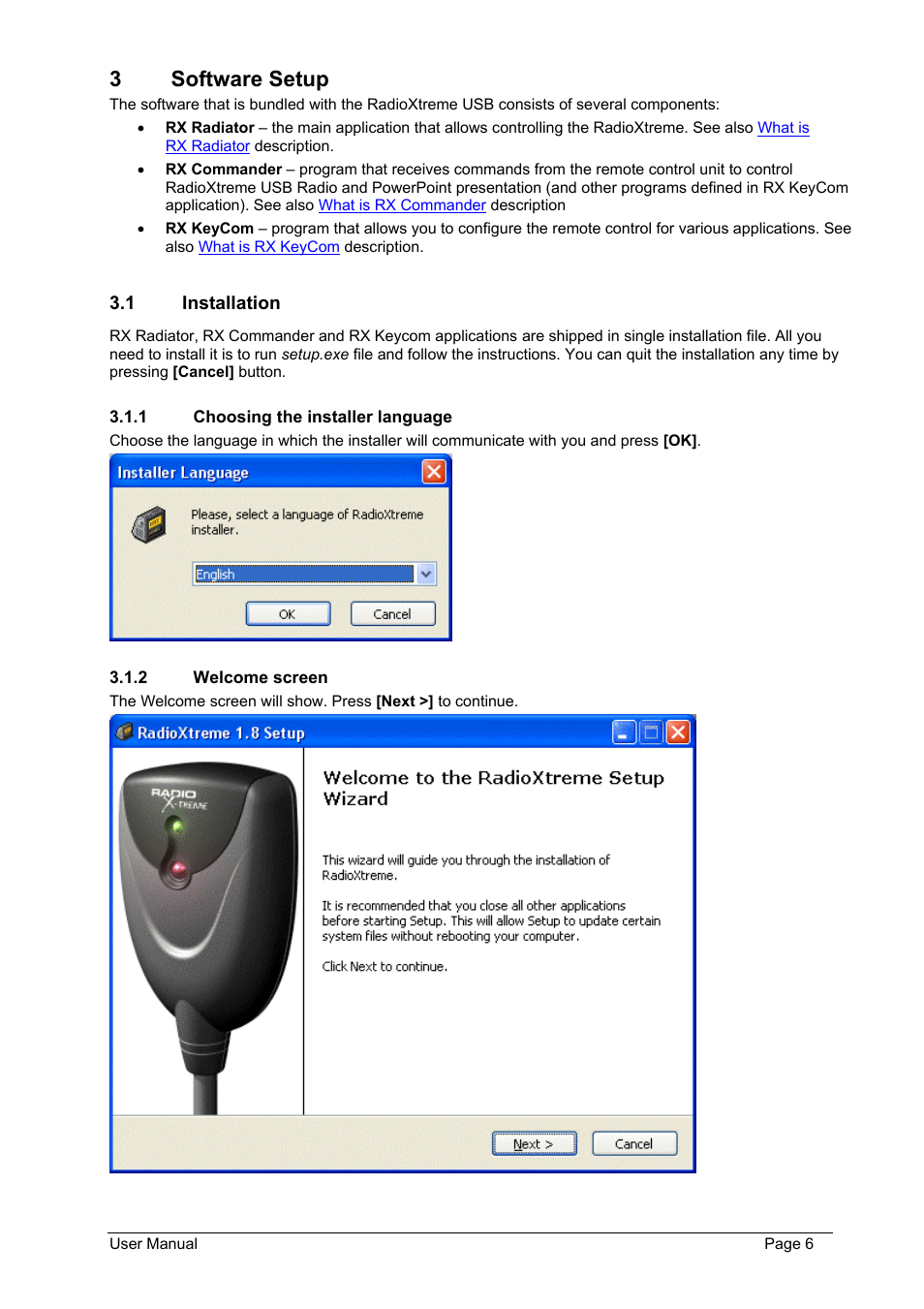 Software setup, Installation, Choosing the installer language | Welcome screen, 3 software setup | Philips FMU-100 User Manual | Page 6 / 38