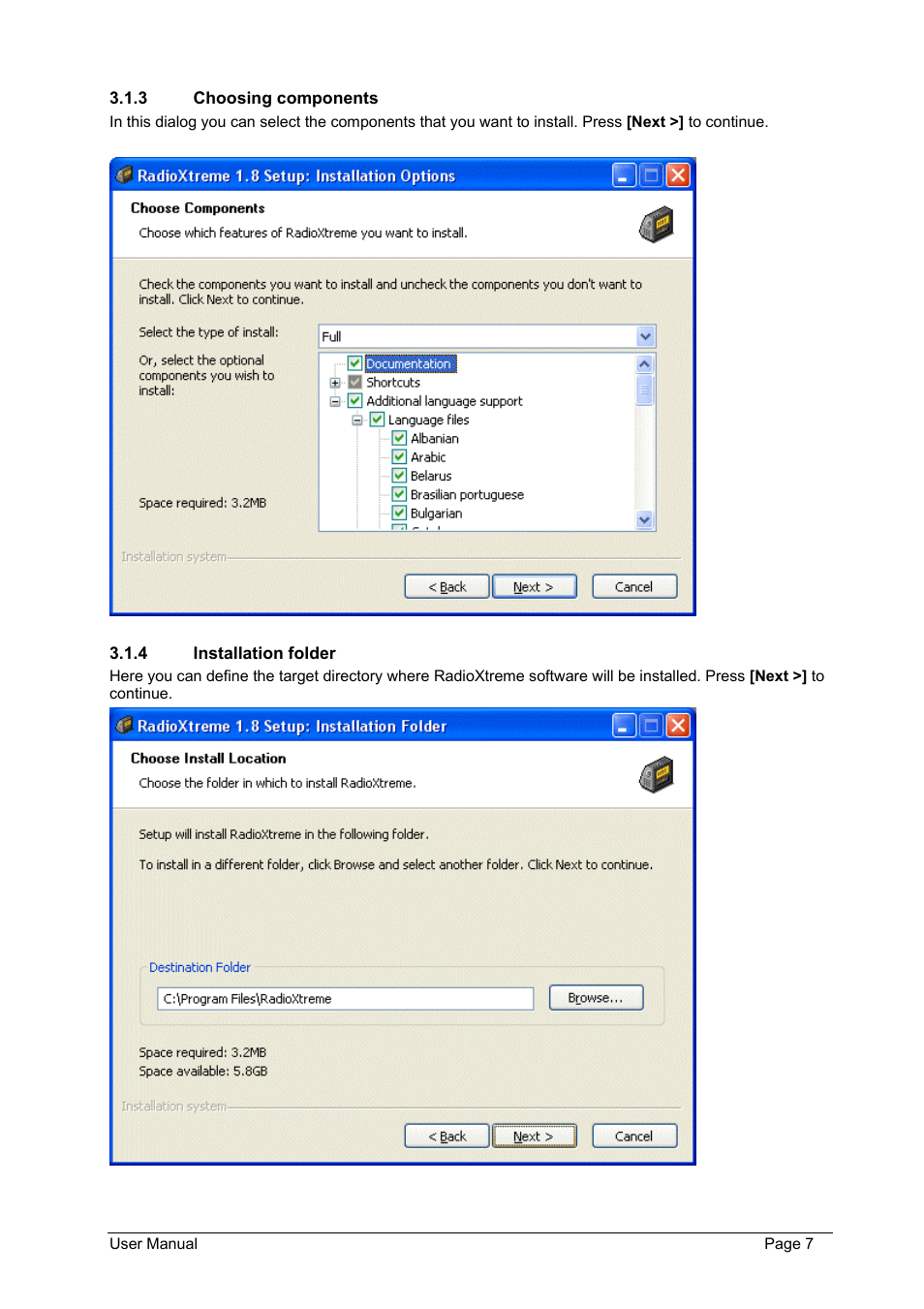 Choosing components, Installation folder | Philips FMU-100 User Manual | Page 7 / 38