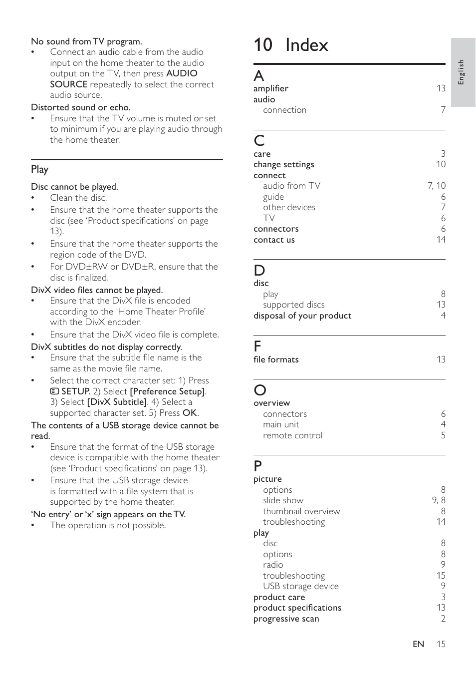 10 index | Philips HTS2500/55 User Manual | Page 17 / 20