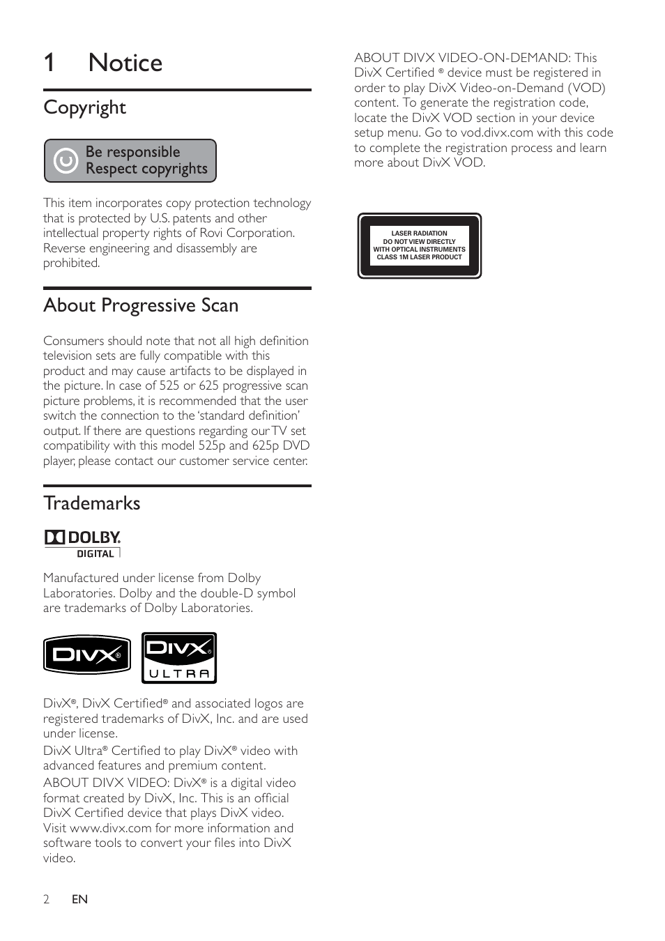 1 notice | Philips HTS2500/55 User Manual | Page 4 / 20