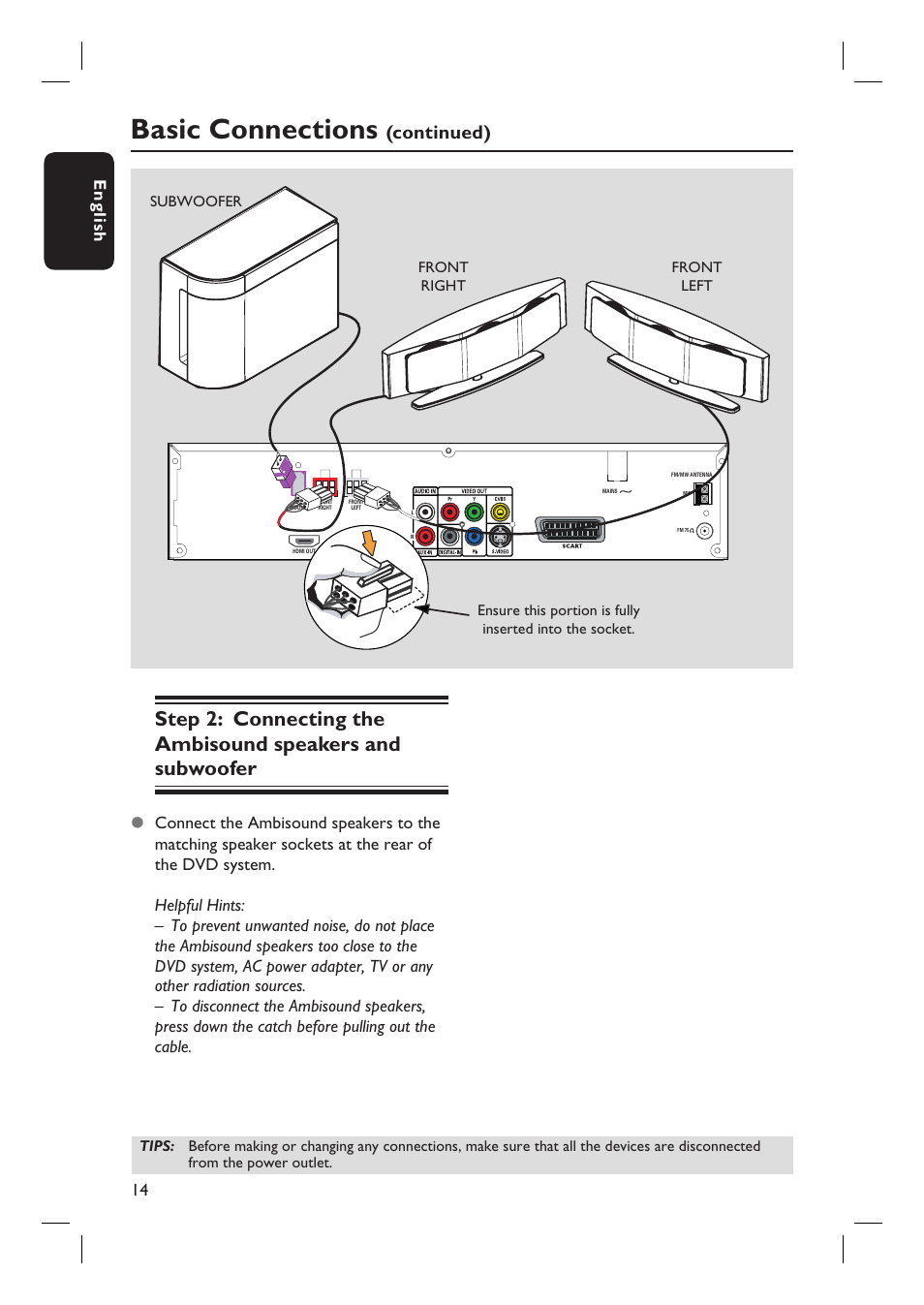 Basic connections, Continued), 14 english | Philips HTS6510 User Manual | Page 14 / 53