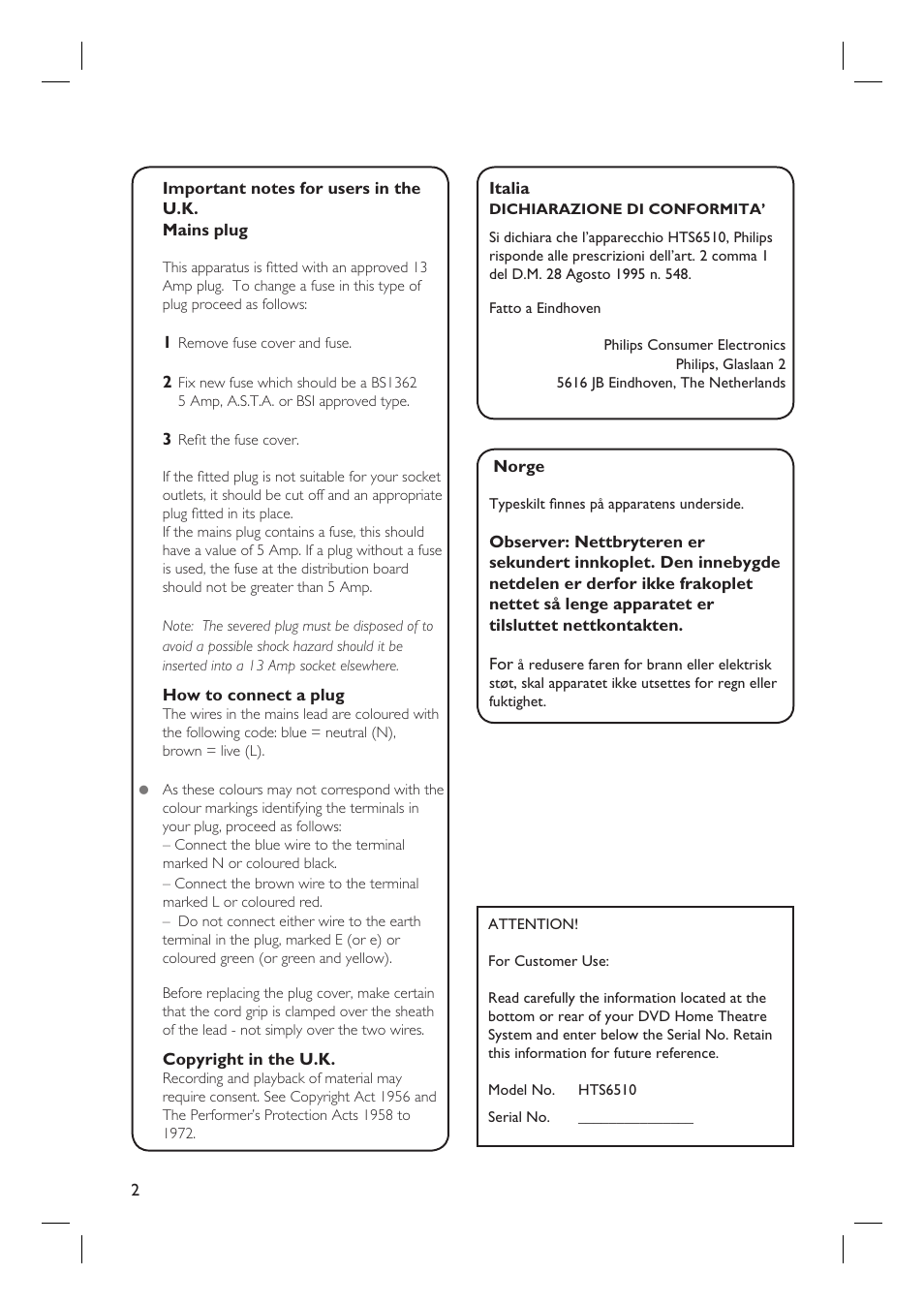 Philips HTS6510 User Manual | Page 2 / 53