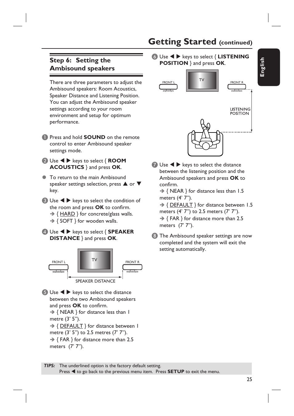 Getting started, Step 6: setting the ambisound speakers | Philips HTS6510 User Manual | Page 25 / 53