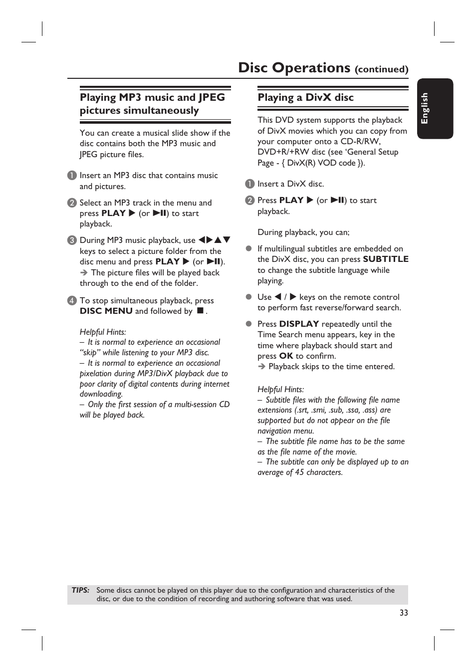 Disc operations | Philips HTS6510 User Manual | Page 33 / 53