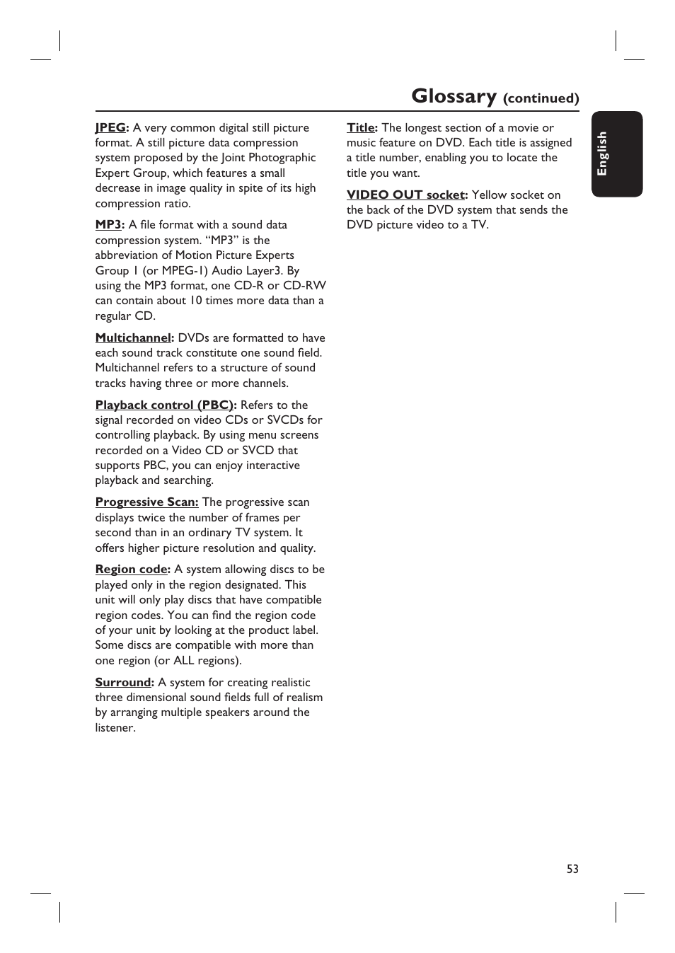 Glossary | Philips HTS6510 User Manual | Page 53 / 53