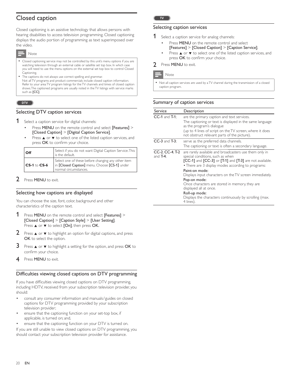 Closed caption | Philips 19PFL3505D User Manual | Page 21 / 36