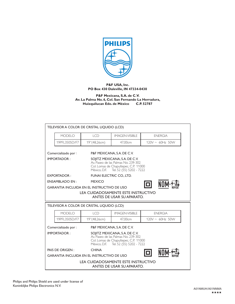 Philips 19PFL3505D User Manual | Page 36 / 36