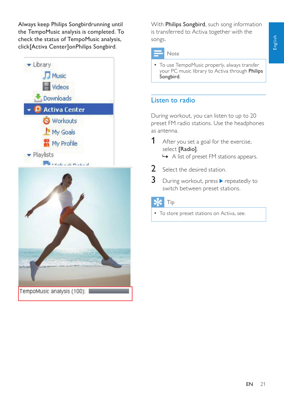 Listen to radio | Philips ACT101M/17 User Manual | Page 21 / 43