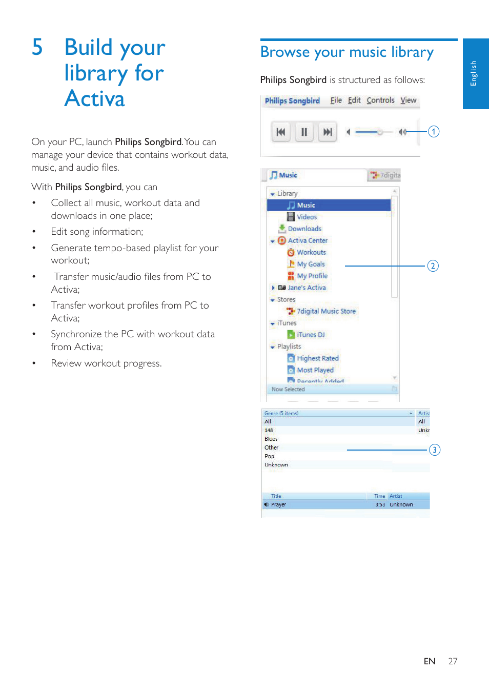 5 build your library for activa, Browse your music library | Philips ACT101M/17 User Manual | Page 27 / 43